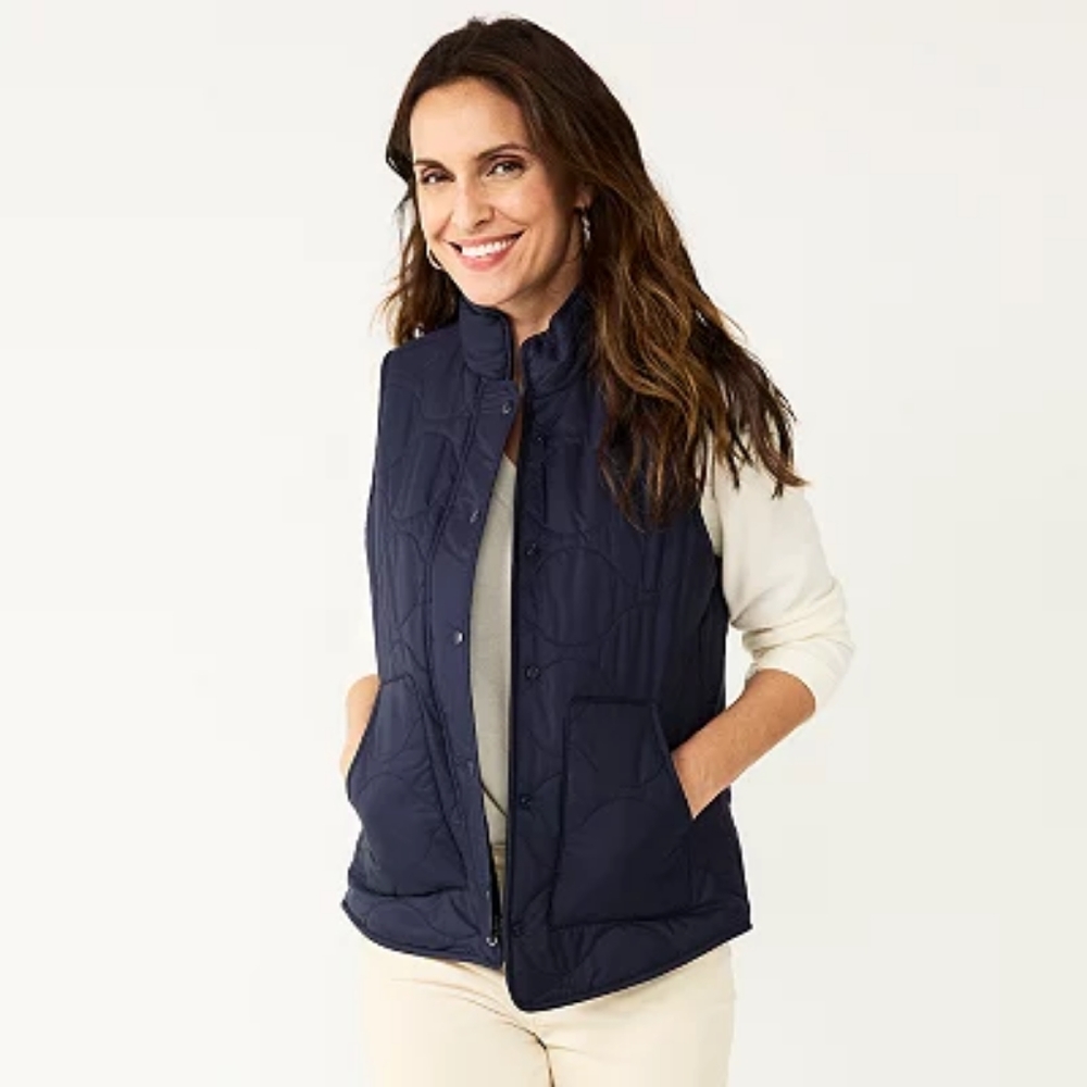 Croft & Barrow Classic Quilted Vest, SMALL Petite, Navy, NWT